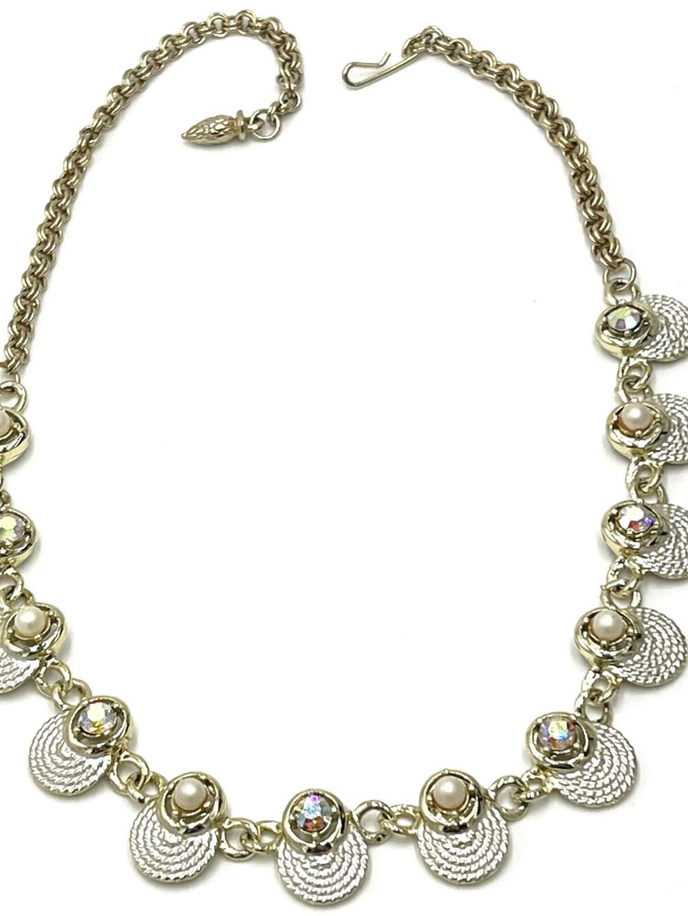 Vintage Unsigned Coro Goldtone AB Faux Pearls Necklace